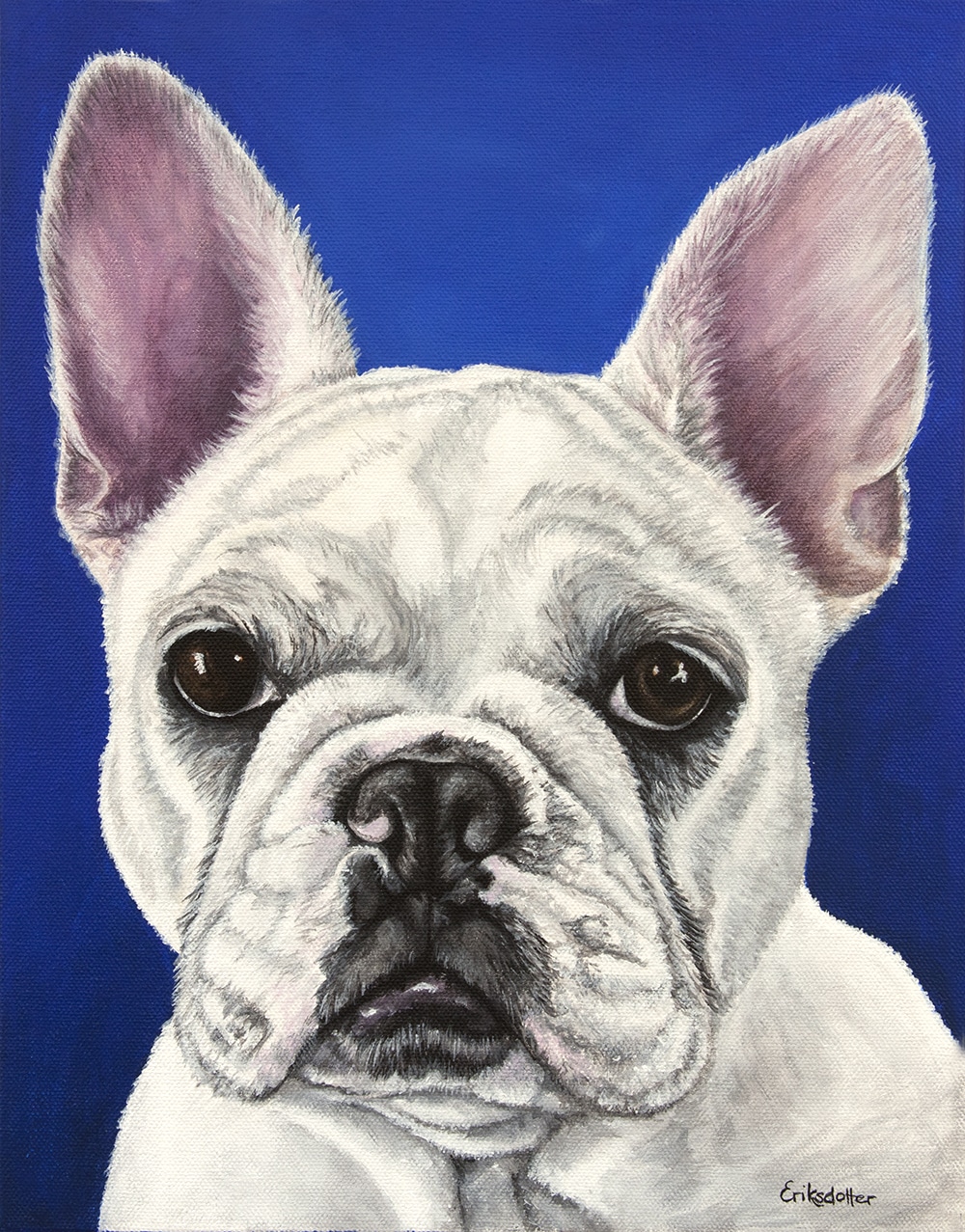 Pet portrait of a french bulldog by artist Erica Eriksdotter