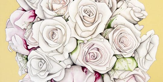 Mirja's bridal bouquet painting - original acrylic by Erica Eriksdotter of Studio Eriksdotter. A unique way of preserving your wedding bouquet flowers.