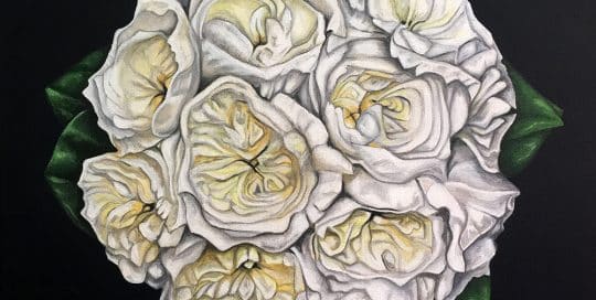 Jess' bridal bouquet painting - original acrylic by Erica Eriksdotter of Studio Eriksdotter. A unique way of preserving your wedding bouquet flowers.