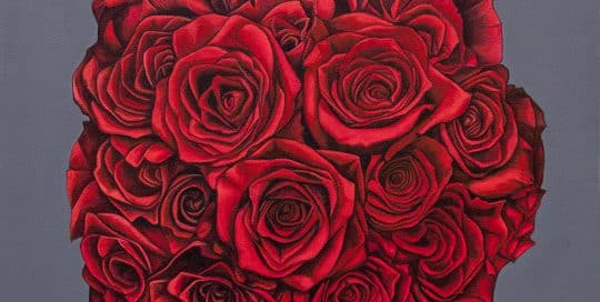 Jaime's bridal bouquet painting - original acrylic by Erica Eriksdotter of Studio Eriksdotter. A unique way of preserving your wedding bouquet flowers.