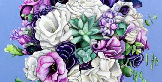 Leigh's bridal bouquet painting - original acrylic by Erica Eriksdotter of Studio Eriksdotter. A unique way of preserving your wedding bouquet flowers.