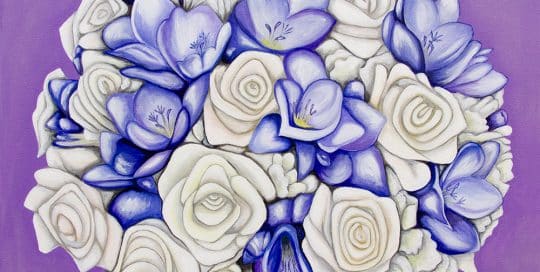 Diana's bridal bouquet painting - original acrylic by Erica Eriksdotter of Studio Eriksdotter. A unique way of preserving your wedding bouquet flowers.