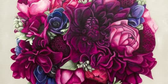 Kate's bridal bouquet painting - original acrylic by Erica Eriksdotter of Studio Eriksdotter. A unique way of preserving your wedding bouquet flowers.